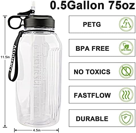 Water Bottle, 2.2L Bottle with Straw BPA Free Leak Proof Dusk Proof Tough Portable with Mountop Loop Handle Flip Straw Reusable Plastic Water Bottle Giant Gym Keg for Outdoors Sports Fitness Hiking
