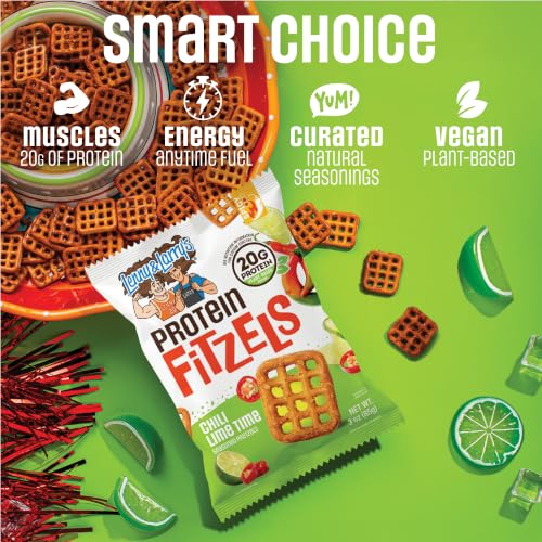 Image of Lenny & Larry's FITZELS Protein Pretzels (Chilli Lime Time) 8 Individual Bags 3 oz Each - High Protein Snacks with 20g of Plant Based Protein - Healthy Vegan Pretzels - Delicious Salty Taste