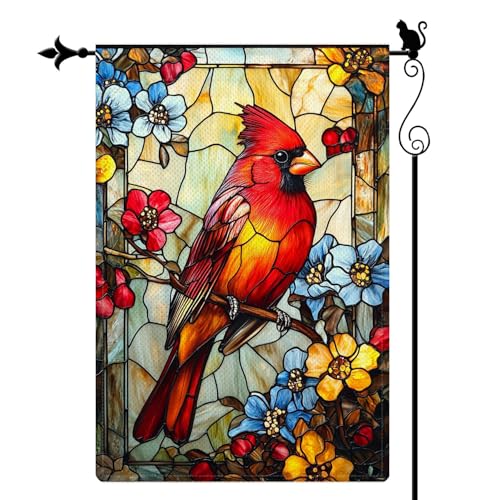 PureGorm Stained Glass Red Bird Garden Flag 12.5x18 Inches -