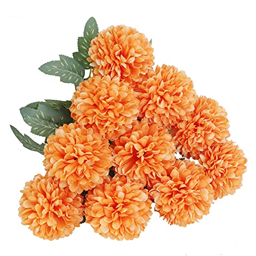 Ailanda 10Pcs Artificial Flowers Chrysanthemum Balls Silk Flowers Faux Floral Hydrangea Arrangement For Wedding Bouquet Home Kitchen Decor Vase Fillers (Orange) #TOP6