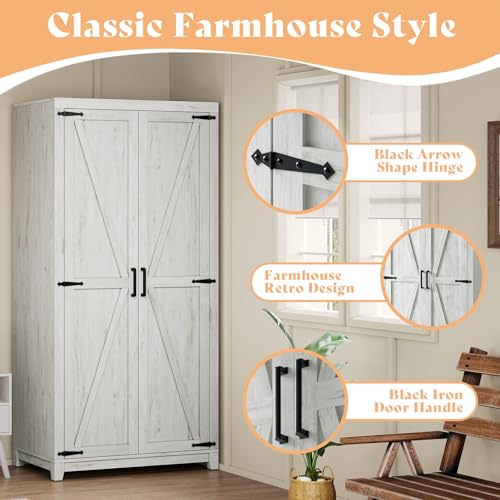 image for AMERLIFE Set of 2 Farmhouse Armoire Wardrobe Closet with 2 Barn Doors,