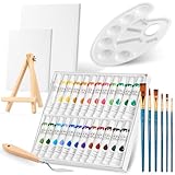 Kit Completo de Pinturas Acrílicas con Caballete de Madera Plegable – 24 Colores, Paleta – Ideal para Artistas y Manualidades Infantiles