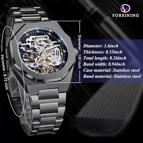 Image of FORSINING Vintage Watch for Men Engraved Automatic Self-Wind Mechanical Big Dial Luminous Moon Phase Golden Hollow Tattoo Pattern Wrist Watches, Mechanical