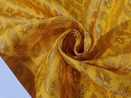 Tissu brocart de soie jaune vif BRO905A large de 111,8 cm pour haute couture
