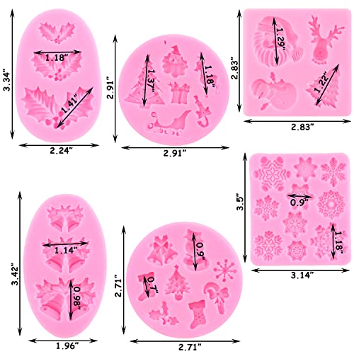 Zixiang Christmas Silicone Molds Snowflake Fondant Molds Christmas Tree Holly Leaves Silicone Molds Reindeer Santa Claus Elk Bell Candy Molds For Cake Decorating Chocolate Cupcake Topper Set Of 6 #TOP2