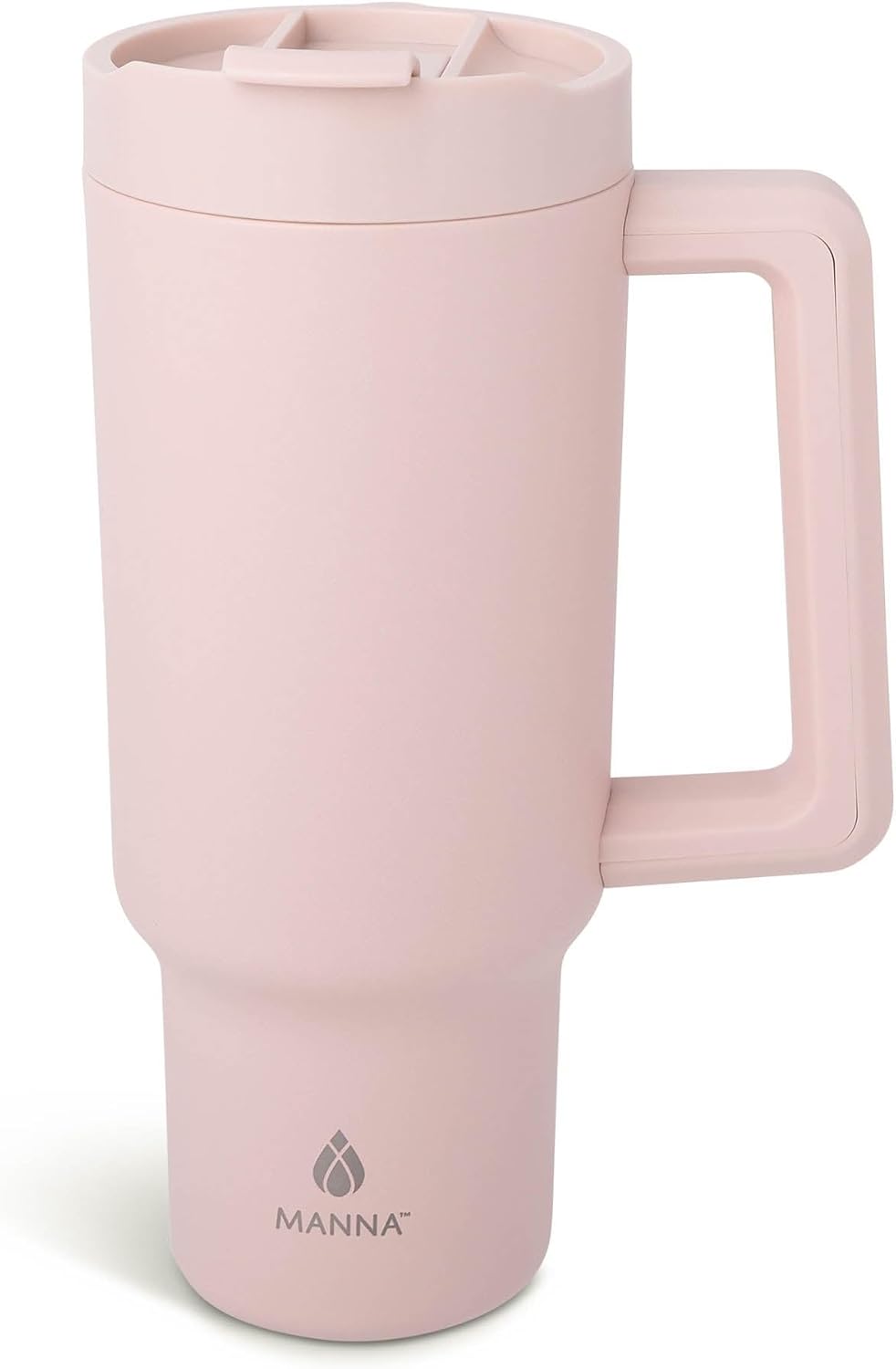 Manna Stainless Steel Double Wall Insulated Tumbler with Smart Seal Dual Sip Lid and Straw Fit Handle - 40 Oz - Rose Quartz Powder Coat - Image 2