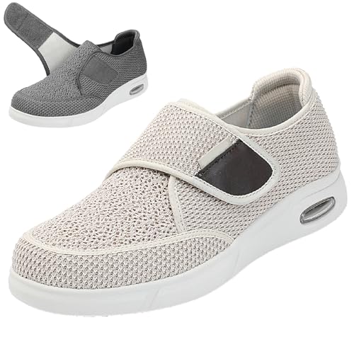 Men Diabetic Shoes Extra Wide Width Lightweight Slippers with Adjustable Closure Non Slip Women's Air Cushion Bottom Walking Shoes for Elderly Swollen Feet