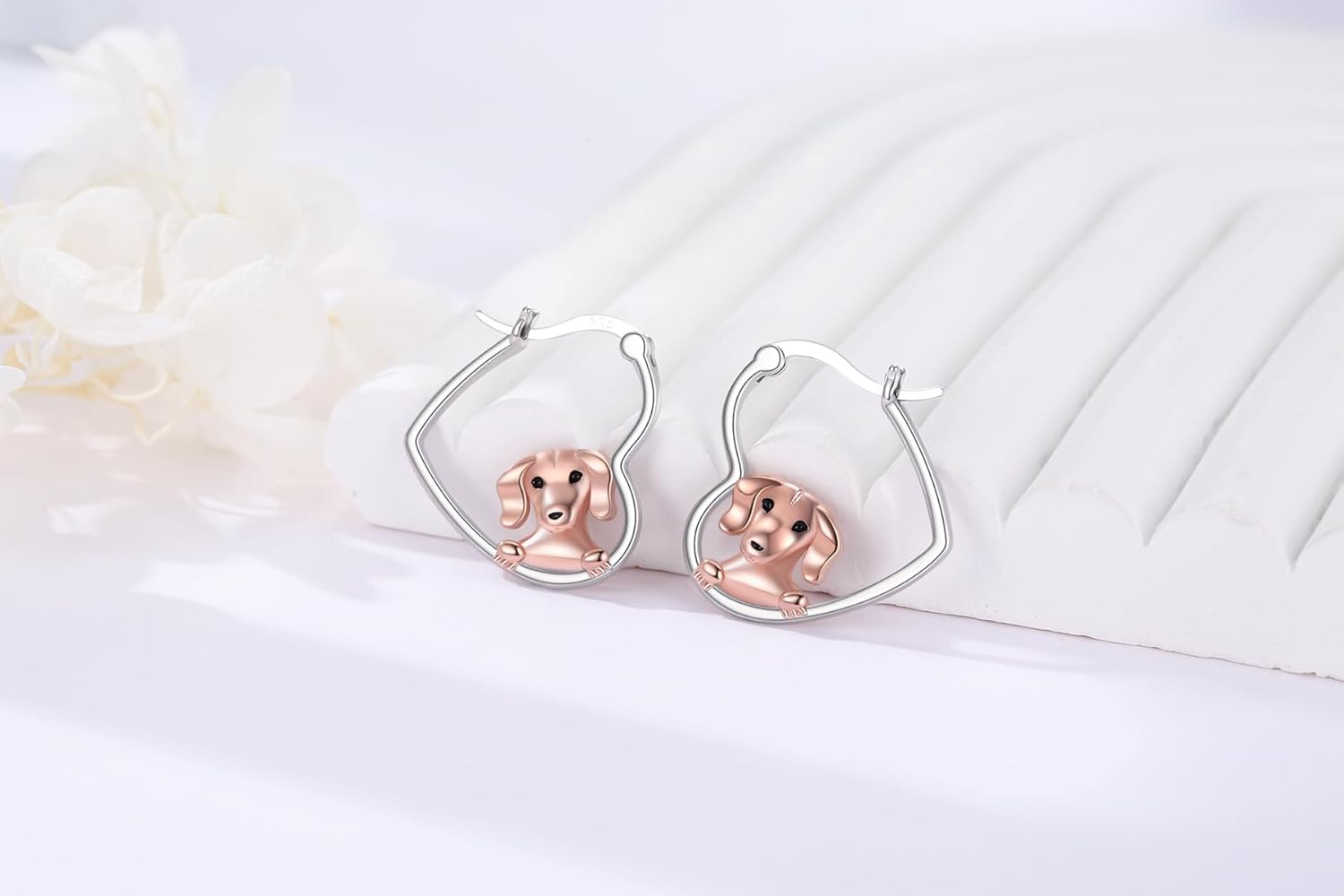 LES OSEWA Dog Animal Earrings Sterling Silver Animal Heart Hoop Dangle Earrings Cute Jewelry Gifts for Women - Image 5