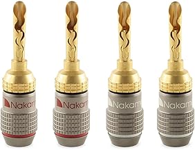 Nakamichi FanLock 24K Gold Plated BFA Banana Plug 10AWG - 18AWG Gauge 4mm for Speakers Amplifier AV Receiver Stereo Home Theater Audio Cable Connector, 4 Pieces (2 Pairs)