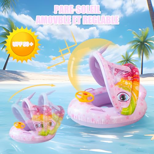 BNWRRCVKE Schwimmring Baby UPF 50+, Baby Schwimmring mit Sonnendach Entfernbar, Perfekt Schwimmtrainer für Kinder 6 Monate bis 36 Monate