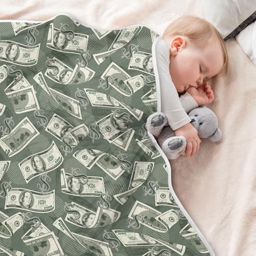 Image of Money Bills Vintage Dollar Sign Baby Swaddle Blanket for Boys and Girls, Muslin Baby Receiving Swaddle Blanket, Soft Cotton Nursery Swaddling Blankets for Newborn Toddler Infant