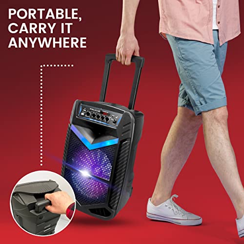 Pyle Portable Bluetooth Pa Speaker System - 600W Rechargeable Outdoor Bluetooth Speaker Portable Pa System W/ 10” Subwoofer 1” Tweeter, Recording Function, Mic In Party Lights Usb/Sd Radio -Pphp1042B #TOP5