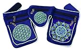 Grössenverstellbar ImZauberwald blue AUM Gürteltasche (Blume des Lebens, Schwarzlicht aktiv, 6 Taschen, davon 4 mit hochqualitativem Zip Lock) goa beltbag psychedelic Umhängetasche om blau