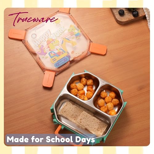Image of Trueware Astro 304 Stainless Steel PU Insulated Lunch Box with Three Compartment BPA Free, Food Grade Ideal for School, Picnic, Office & Outdoor - 640ml