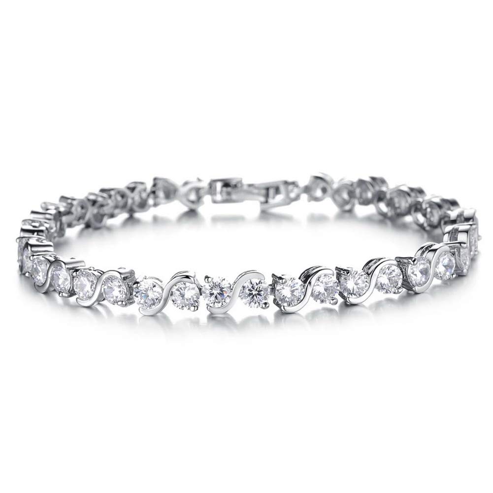 Shining Diva Fashion Platinum Plated Stylish Austrian Crystal Bracelet for Women and Girls (rrsd9971b), silver, free