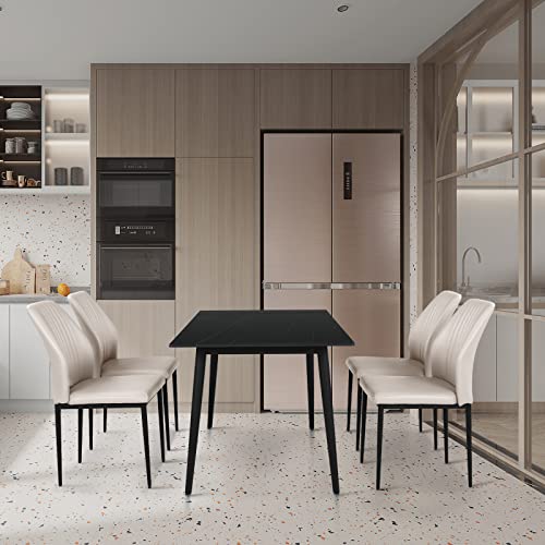 Zckycine Dining Chair Pu Leather Living Room Chair Modern Kitchen Armless Side Chair With Metal Legs (Beige, Set Of 2) #TOP5