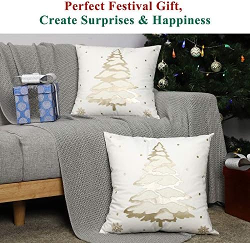 Lewondr Christmas Tree Cushion Cover, 2 Pack Xmas Tree Decorative Throw Pillow Case Sofa Pillow Cover with Hot Stamping Pattern Indoor Decor for Festival Party 18"x18"(45x45cm), GOLD