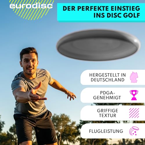 Eurodisc Disc Golf Frisbee Einsteiger Starter Set besonders hochwertig haltbar Selection Putter Midrange Driver (GrauBlauGelb)