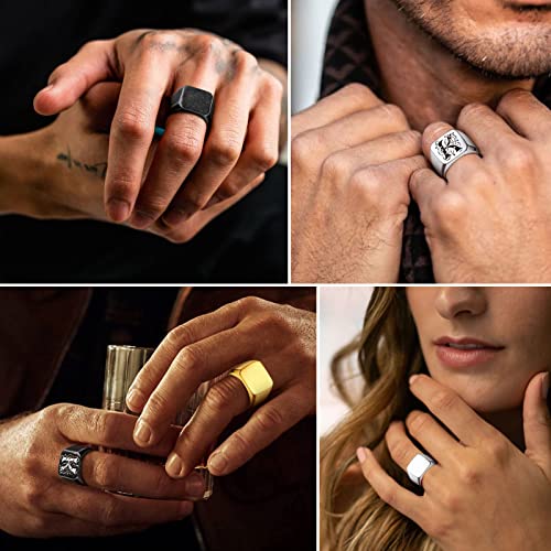 Findchic Square Signet Rings For Men Chunky Seamless Biker Band Ring Stainless Steel Size 7 Punk Hip Hop Jewelry Wedding Promise Cocktail Party Gift For Dad Boyfriend #TOP4