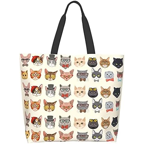 bositigo Funny Cat Tote Bag for Women,Cute Cat Purse Gifts for Cat Lovers,Kitty Print Shoulder Reusable Shopping Handbags Casual Travel Polyester Summer Beach Grocery Bag Holiday Gifts Cover
