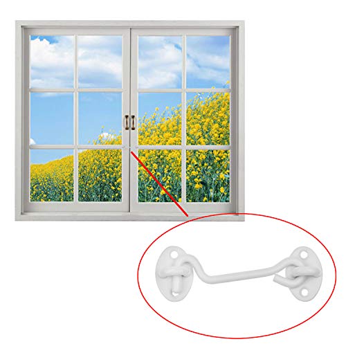 Kare & Kind 1X Hook And Eye Latch (4-Inch) - With Mounting Screws - Heavy Duty Locks For Door, Gates, Barns, Bathrooms, Cabins - Powder Coated Anti-Rust Material - For Security And Privacy - (White) #TOP3