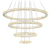 MEEROSEE LED Crystal Chandeliers Modern Ceiling Lights Light Fixtures Pendant Lighting Dining Room Chandelier Contemporary Adjustable Stainless Steel Cable 4 Rings D31.5+23.6'+15.7'+7.8'