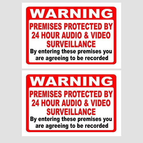 2 X Warning these Premises are protected by Audio and Video Surveillance CCTV Camera - STATIC CLING Sticker Sign (100 mm x 70 mm) Reverse Window Sticker