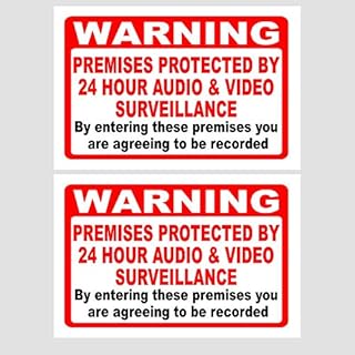 2 X Warning these Premises are protected by Audio and Video Surveillance CCTV Camera - STATIC CLING Sticker Sign (100 mm x 70 mm) Reverse Window Sticker