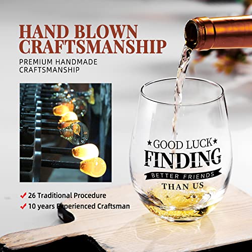 Roraem Wine Glasses Gifts For Friends - Good Luck Finding Better Friends Than Us - Stemless Wine Glass Etched - Funny Farewell Gifts For Friends Neighbors Moving Away Good Bye Wine Glass Cup 16Oz #TOP7