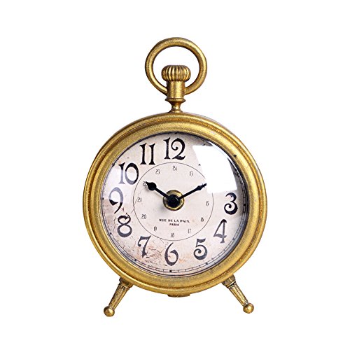 NIKKY HOME Vintage Gold Table Clock, Battery Operated Rustic Design, Chic Décor for Fireplace Mantel, Shelf, Desktop, Countertop