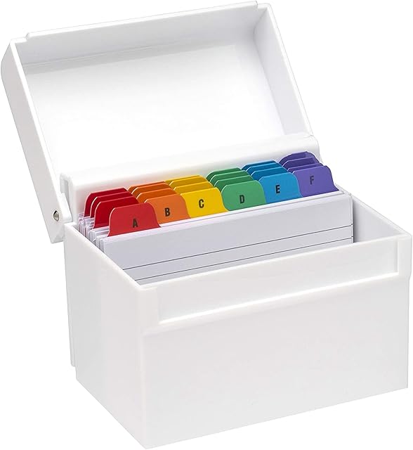 OSCO White Hi-Gloss Index Box with 100 Cards and Coloured Tab, White