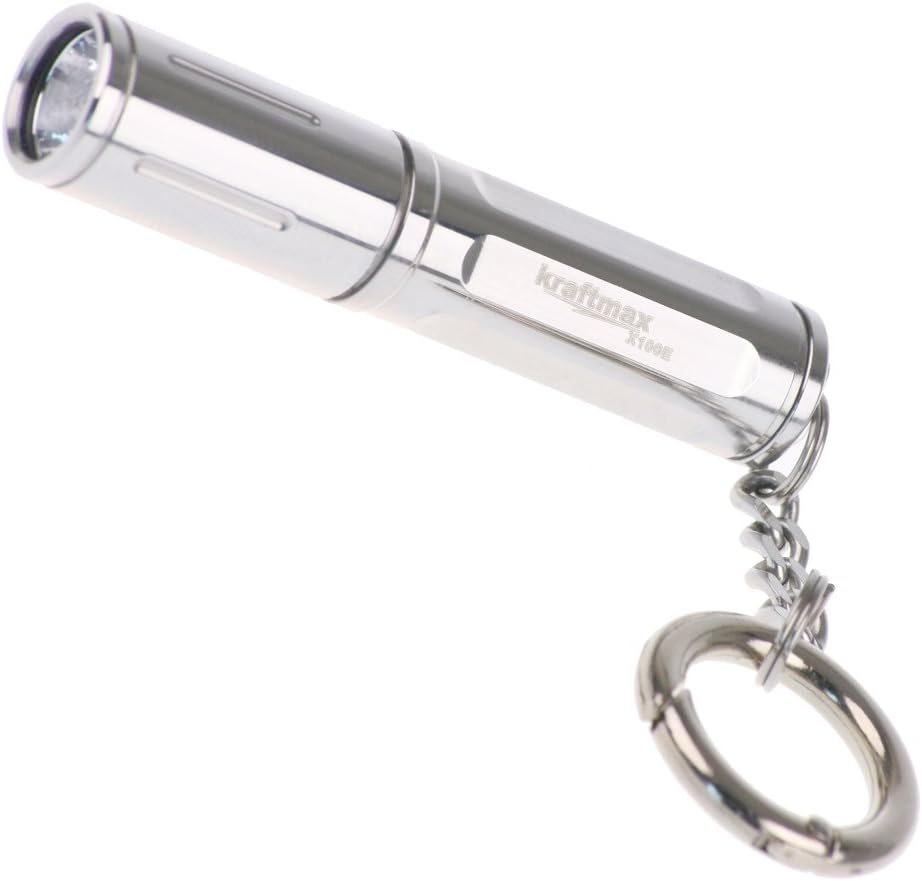 Kraftmax X100E High Performance LED Keychain Torch - Stunning Luminosity of 80 Lumens - Premium Version in Stainless Steel Silver/Chrome - 42266892
