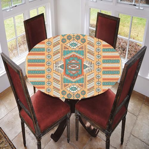Nappe ronde bohème abricot et bleu pour table de 111 cm - 3