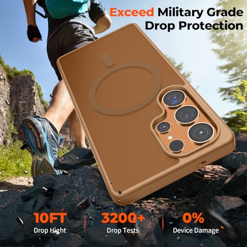 Image of SUPFINE Magnetic for Samsung Galaxy S25 Ultra Case with Screen Protector, (Built-in Magnets) (Military Grade Drop Protection) Slim Translucent Shockproof Phone Case,Brown
