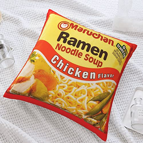 Instant Ramen Noodle Soup Chicken Pillow Covers Funny Food Throw Pillow Case Novelty Cozy Soft Cushion Case Novelty Home Decor For Bedroom Couch Sofa 18"X18" #TOP5