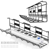 Under Desk Cable Management Tray 2Pack, 17in Under Desk Cord Organizer System Screw Mount for Wire M