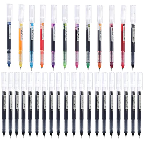 Rolling Ball Pens, Quick-Drying Ink 0.5 Mm Extra Fine Point Pens Liquid Ink Pen Rollerball Pens (32Pcs) #TOP16