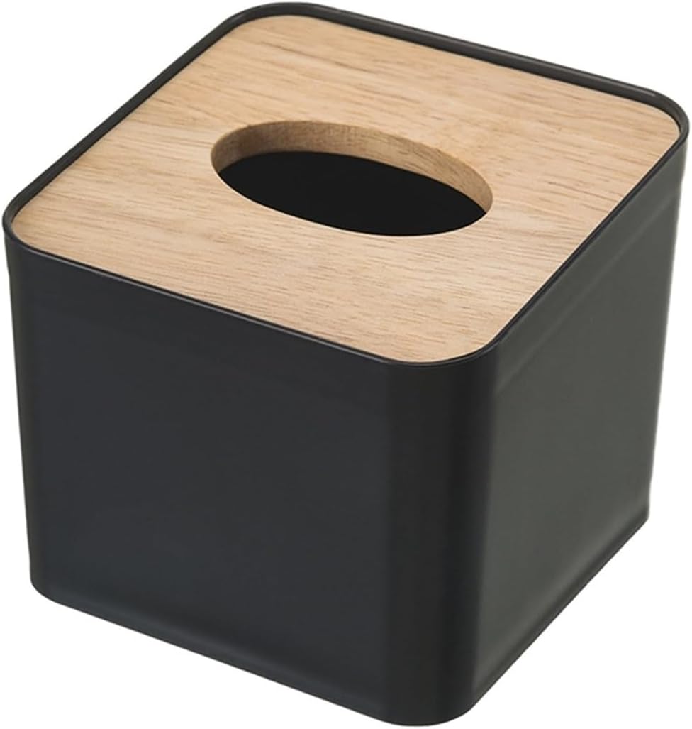 Tissue Box Holder Wood Tissue Box Holder Toilet Paper Towel Napkin Storage Box Tissue Paper Dispenser Case Home Office Decorative Napkin Holder (Color : Black)