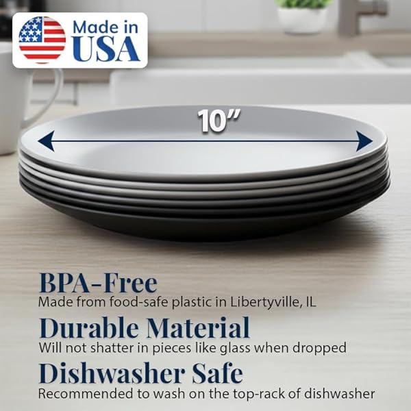 US Acrylic Everest Ultra-Durable Plastic 10 inch Dinner Plates in Grey Stone | Set of 6 Reusable, BPA-Free, Made in the USA, Dishwasher Safe Dinnerware by US Acrylic - Image 2