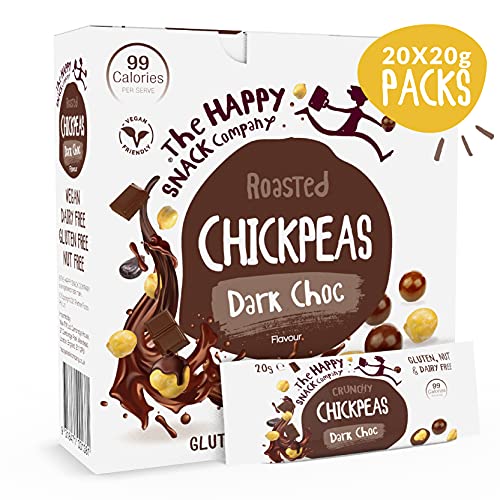 The Happy Snack Company Dark Chocolate Chickpeas Tasty Snacks, 99 cals, Nut Free, Vegan, Gluten Free, 20g Portion, Pack of 20