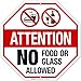 No Food Or Glass Allowed Sign, 12x12 Inches, Rust Free .040 Aluminum, Fade Resistant, Made in USA by Sigo Signs
