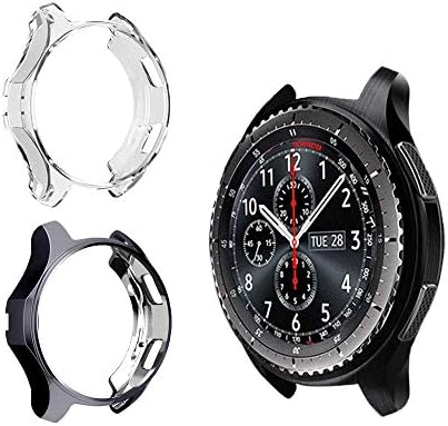 Cuteey Case for Samsung Gear S3 Frontier SM-R760,TPU Scratch-Resist Shock-Proof All-Around Protective Bumper Shell Protective Band Galaxy Watch SM-R800 46mm Smartwatch Accessories(Black+Clear, 46mm)