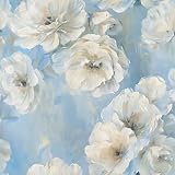 Vintage Blue Floral Wallpaper Peel and Stick Vivid Elegant White Cream Peony Flowers Oil painting Wallpaper Self Adhesive Removable for Cabinets Bathroom Contact Paper Renter friendly 17.71