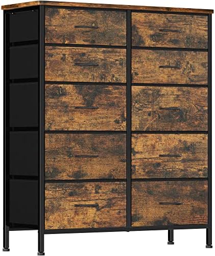 VASICAR Tall Dresser for Bedroom with 10 Drawers, Chest of Drawers for Closet, Nursery, Bedside, Living Room, Laundry, Entryway, Hallway, Drawer Can Change to Black or Rustic