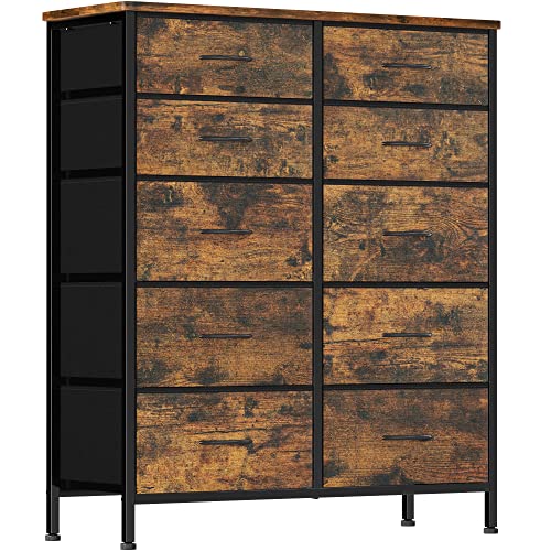 Vasicar Tall Dresser For Bedroom With 10 Drawers, Chest Of Drawers For Closet, Nursery, Bedside, Living Room, Laundry, Entryway, Hallway, Drawer Can Change To Black Or Rustic #TOP28