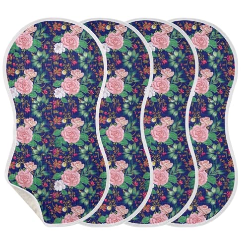 J JOYSAY Rose Blossom Indigo Baby Burp Cloths for Boys Girls Large 22''x11'' Cotton 4 Layer Baby Washcloth for Drool Newborn one sizex4