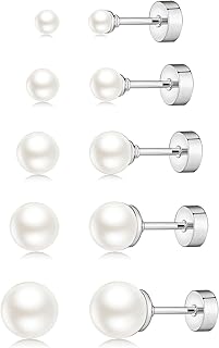 JINERA 5 Pairs Stud Earrings for Women 14K Plated Gold/Silver Pearl Ball Small Stud Earrings Set Cartilage Piercing Hypoallergenic Lightweight Flatback Earrings Jewelry Gifts for Women