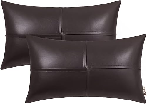 Miniatura 90 de BRAWARM Fundas de almohada de piel sintética de 20 x 20 pulgadas, paquete de 2, fundas de almohada de cuero crema, almohadas decorativas de cuero