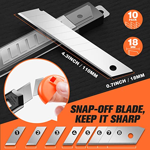 JOYUMY 3 Pack Utility Knife Box Cutter Retractable, Compact Box Knife for Cartons, Cardboard and Boxes, with 10 Piece 18mm Wider Snap-off Blade Razor Sharp Blade, Perfect for Office and Home Use - Thumbnail 3