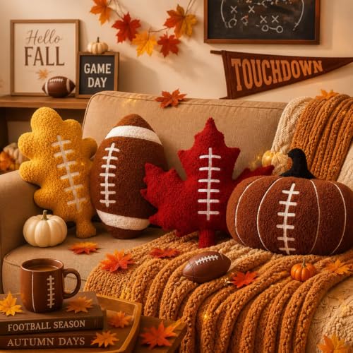 Image of HunnmingRe 4 Pcs Fall Christmas Throw Pillows,Earthy Color,Fall Football